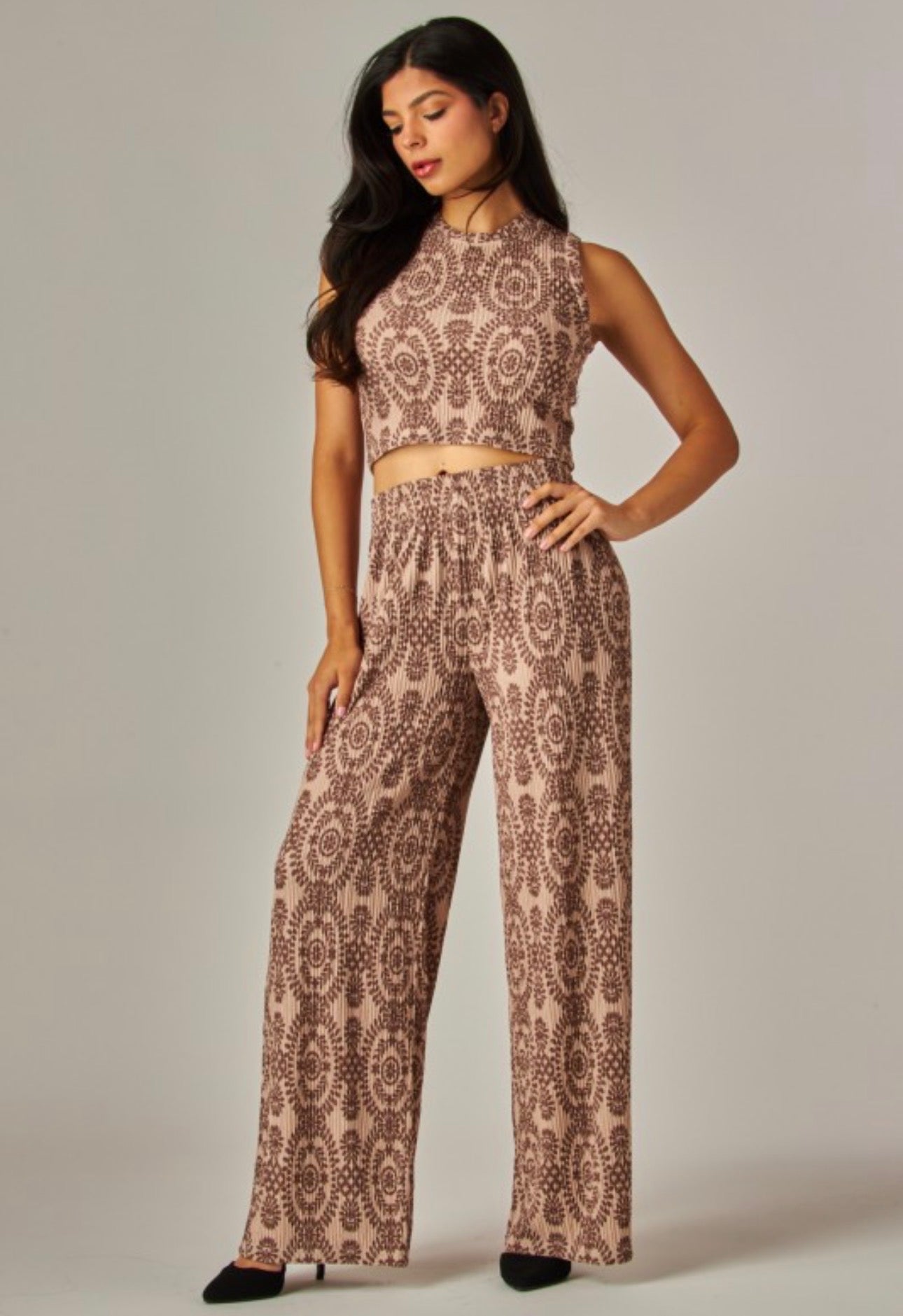 Taupe Boho Crinkle Plisse’ Set