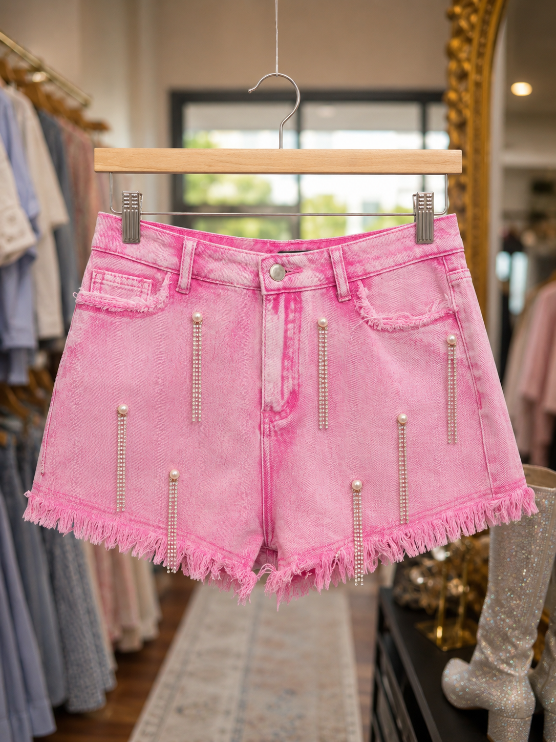 Pearl Fringe Rhinestone Shorts