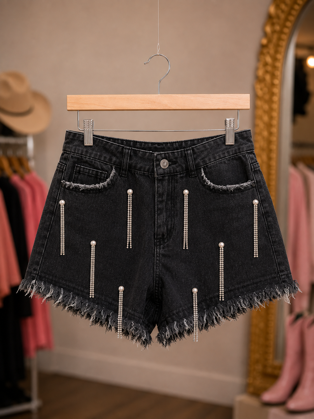 Pearl Fringe Rhinestone Shorts