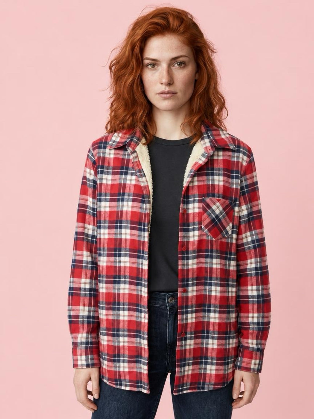 Red Plaid Sherpa-Lined Shacket