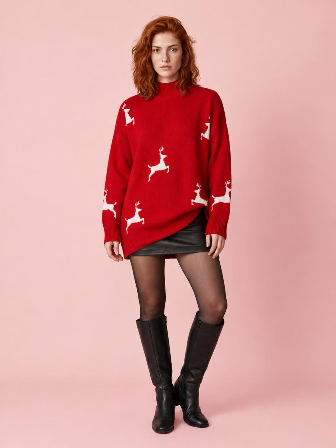 Reindeer Wishes Mock Neck Sweater