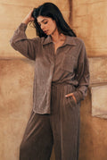 Crinkle Plisse Button Down Set- Coco