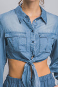 Long Sleeved Tie Front Crop Top