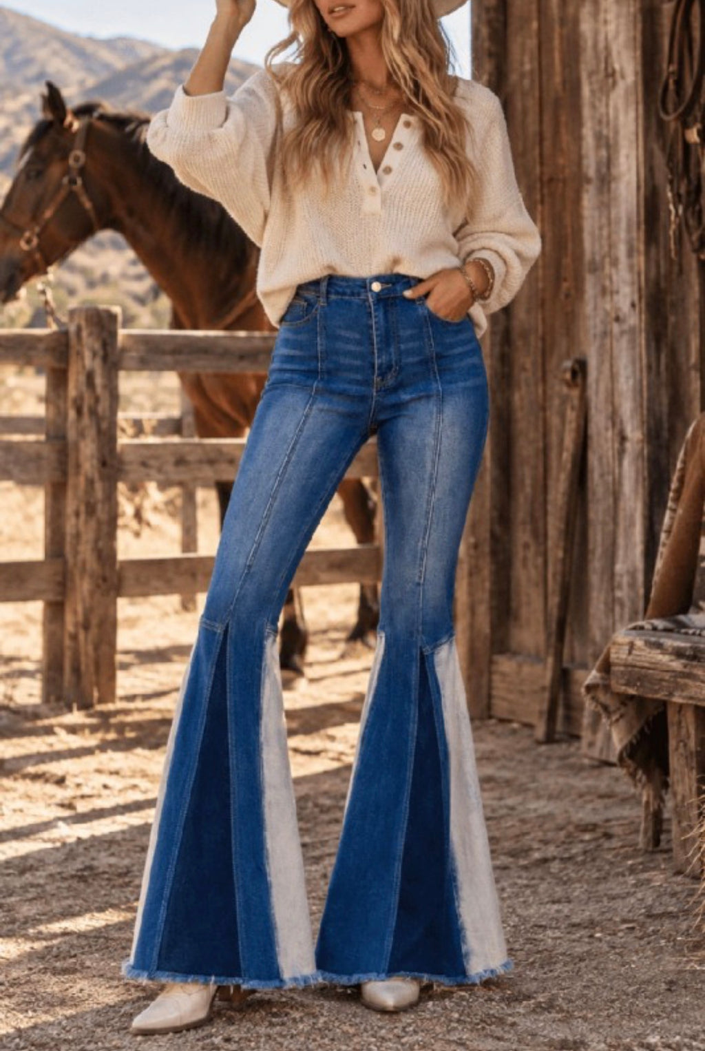 Denim Patchwork Bellbottom Jeans