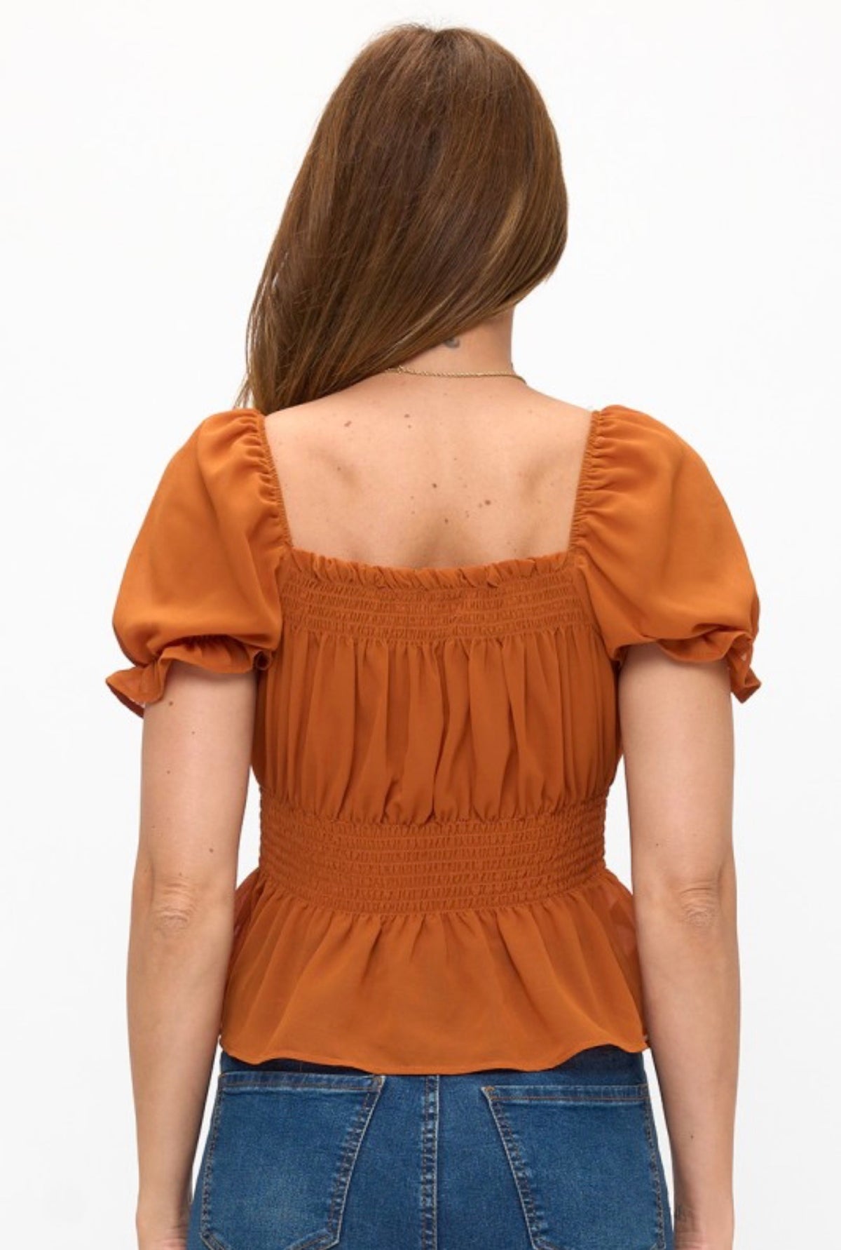 Rust Short Sleeve Chiffon Blouse