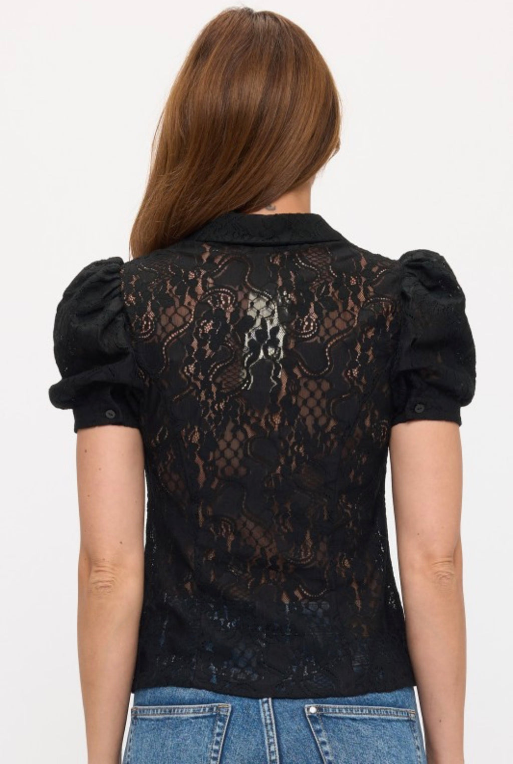 Black Lace Button Down Blouse