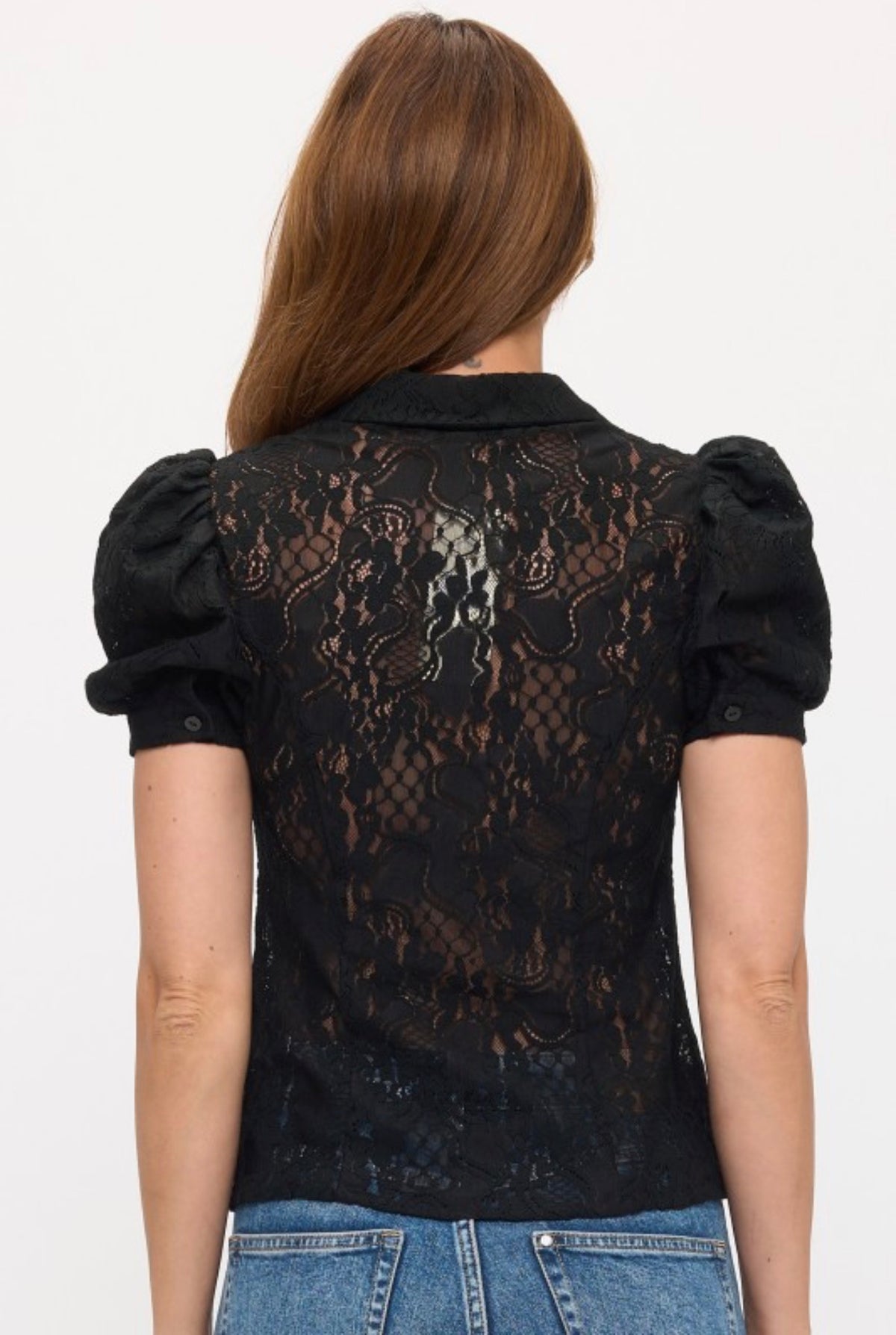 Black Lace Button Down Blouse