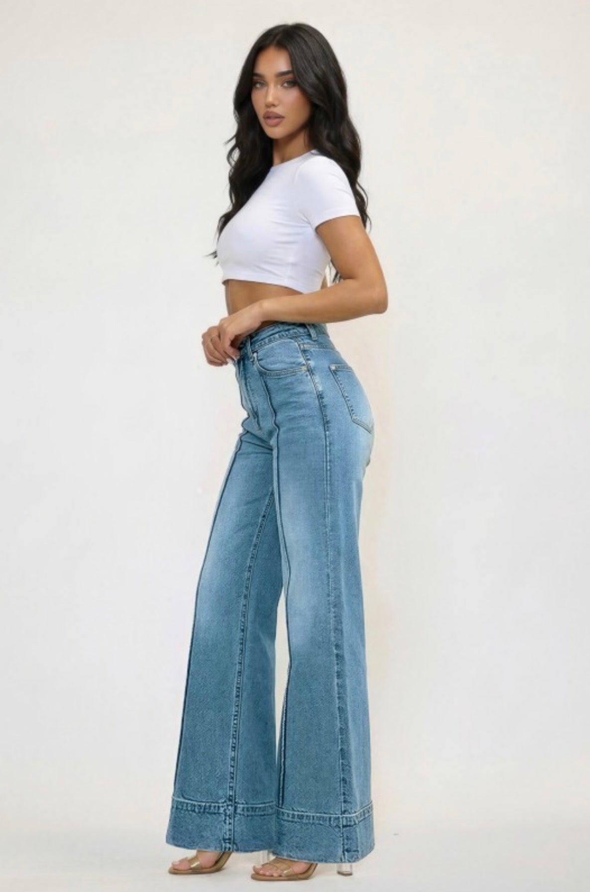 Wide Leg Pintuck Jeans
