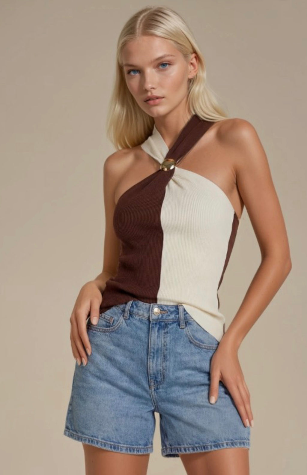 Color Block Gold Dome Halter