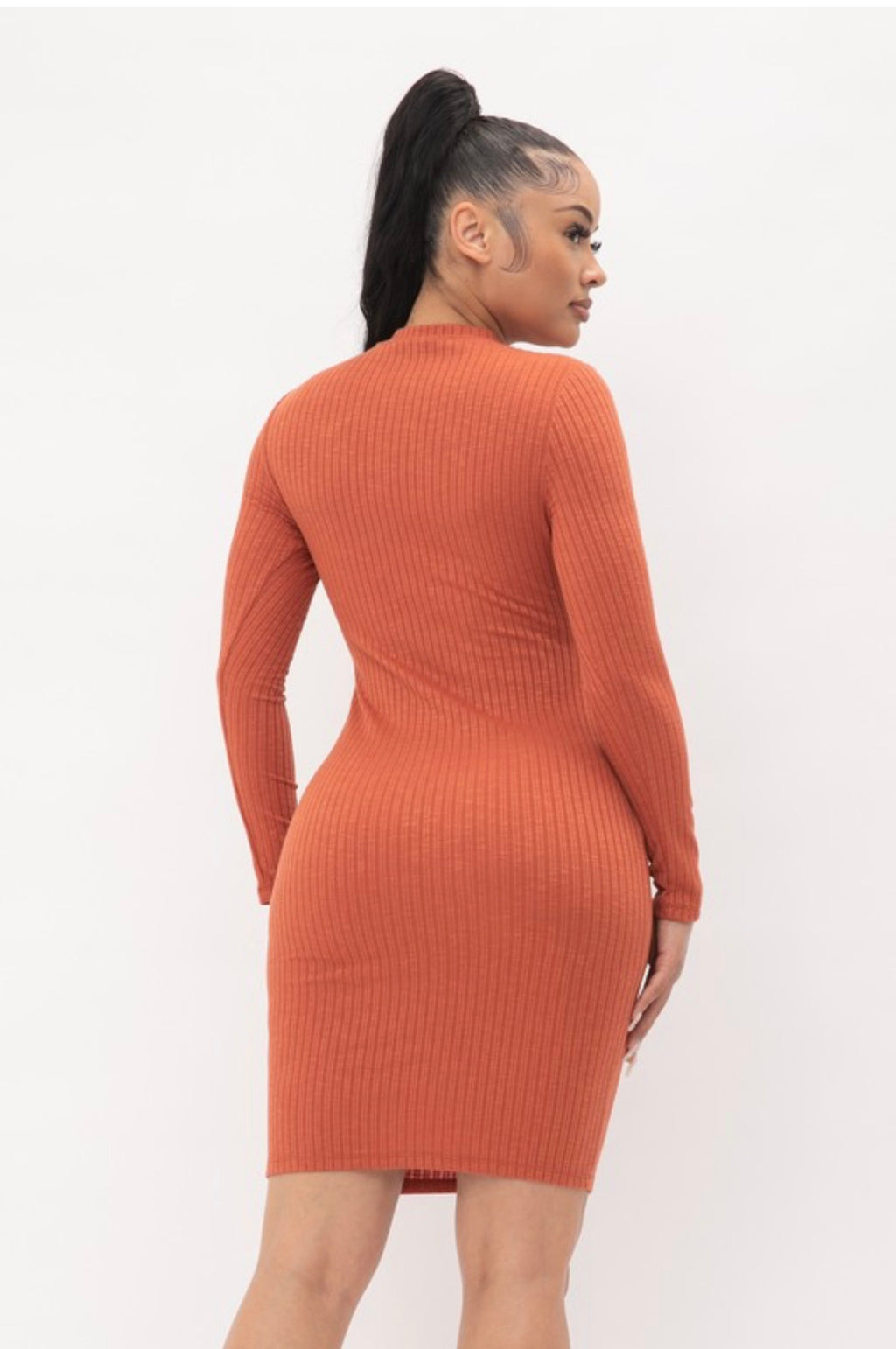 Rust Ribbed Sweater Dress