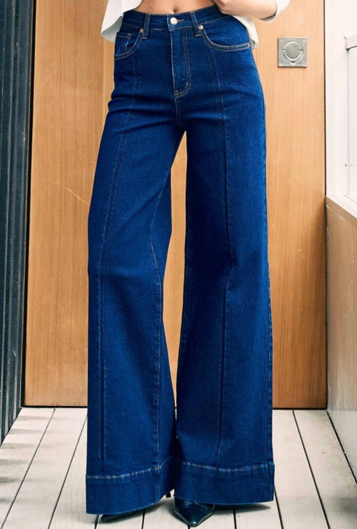 Wide Leg Pintuck Jeans Dark