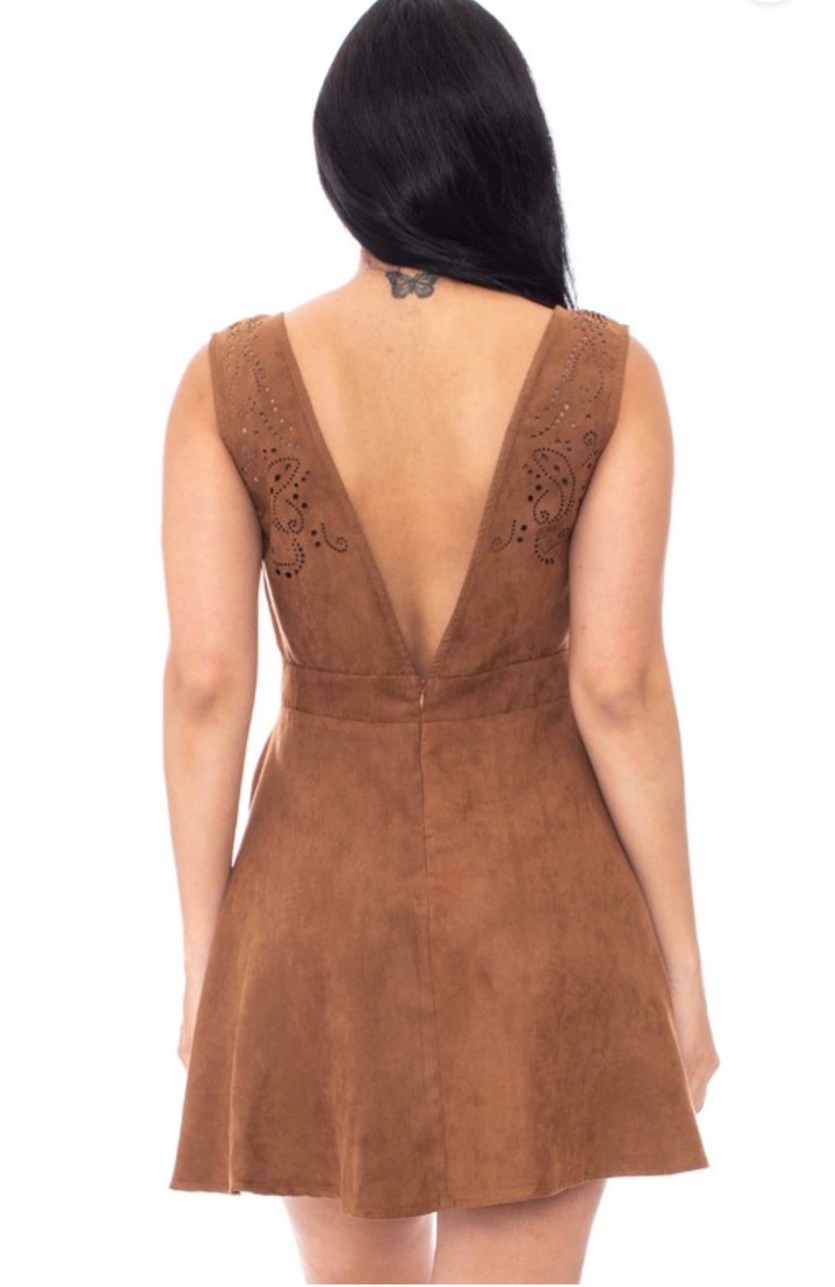 Open Back Suede Mini Dress