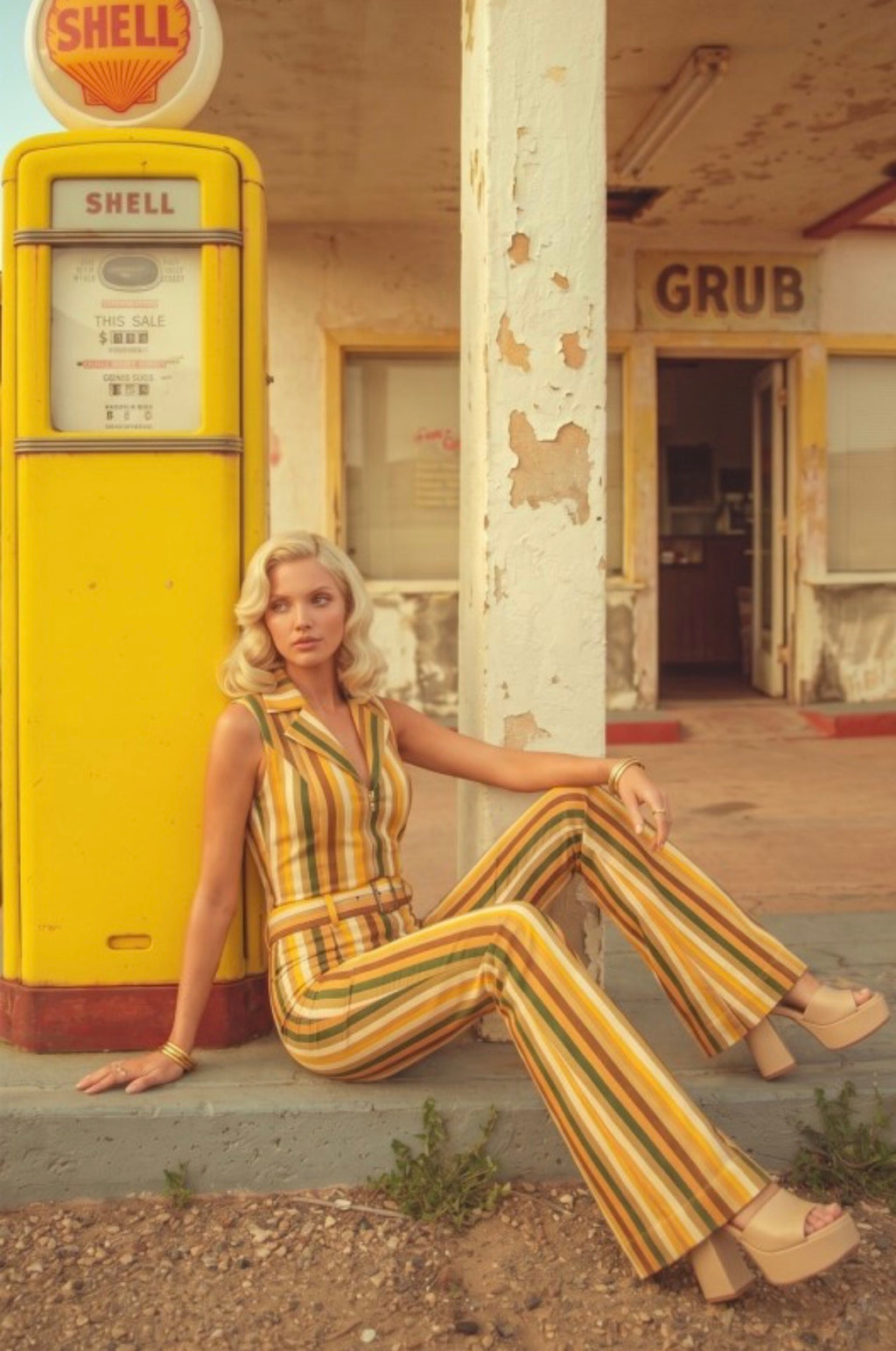 Retro Striped Mustard Jumpsuit