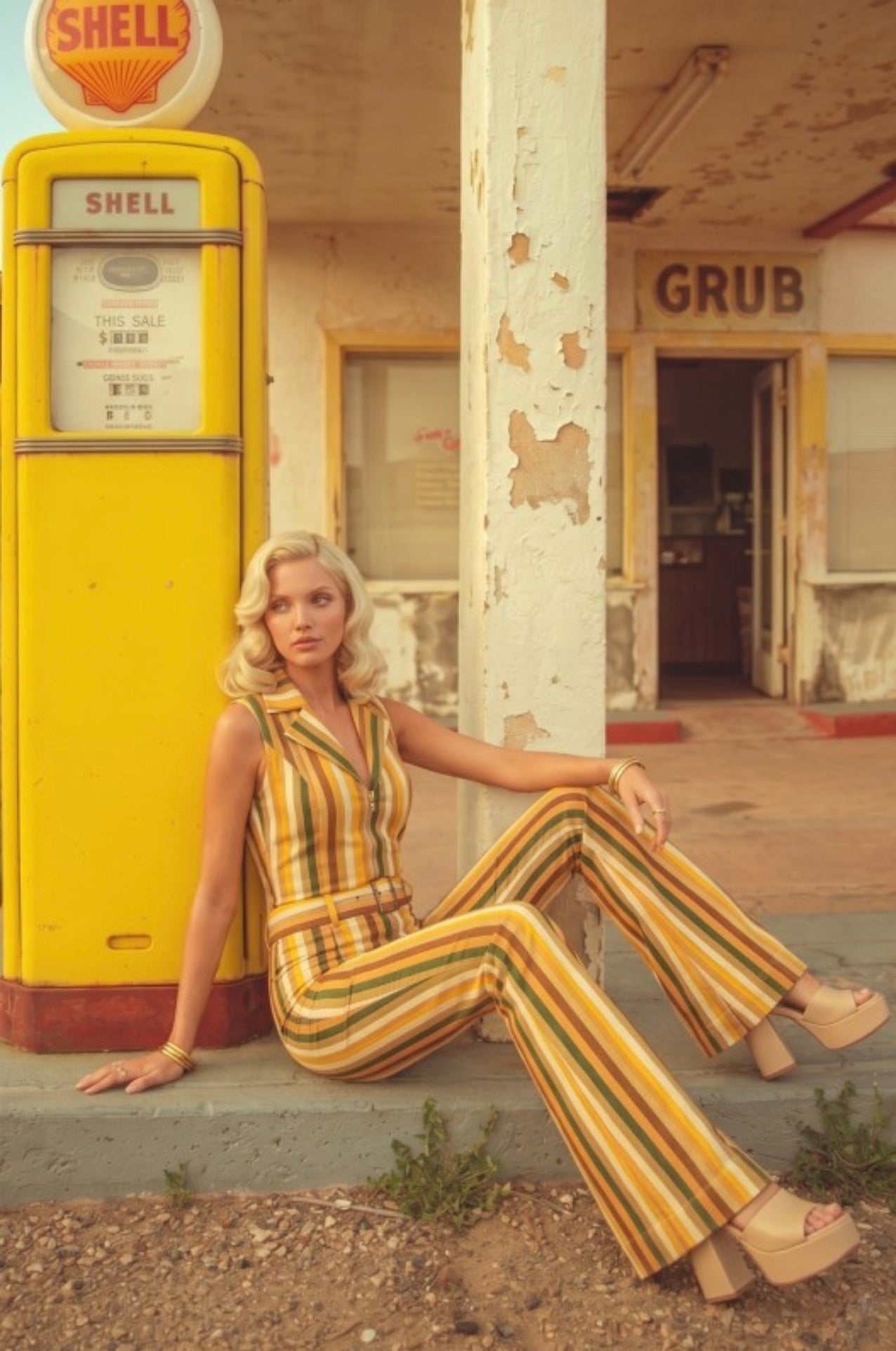 Retro Striped Mustard Jumpsuit