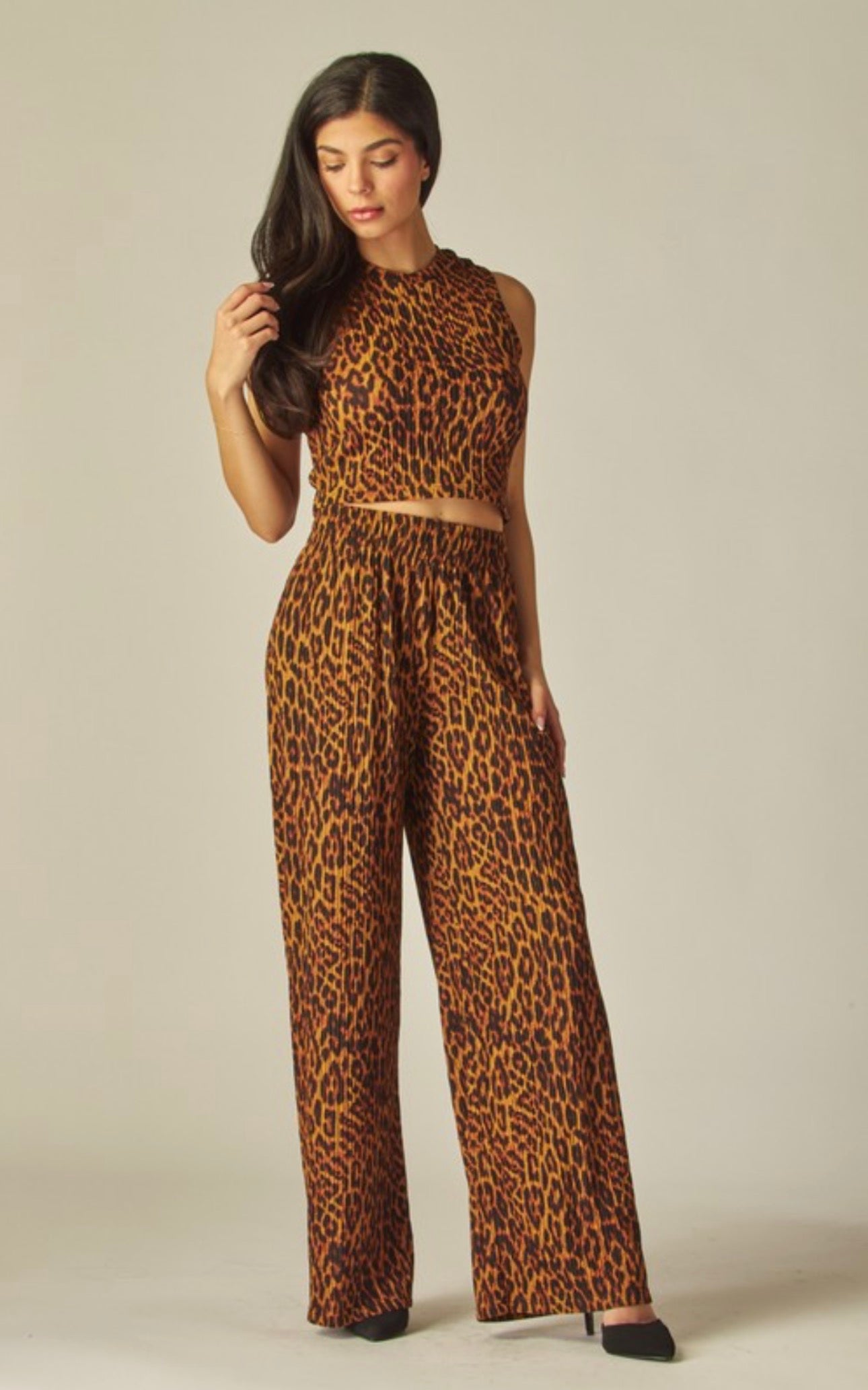 Leopard Crinkle Plisse’ Set