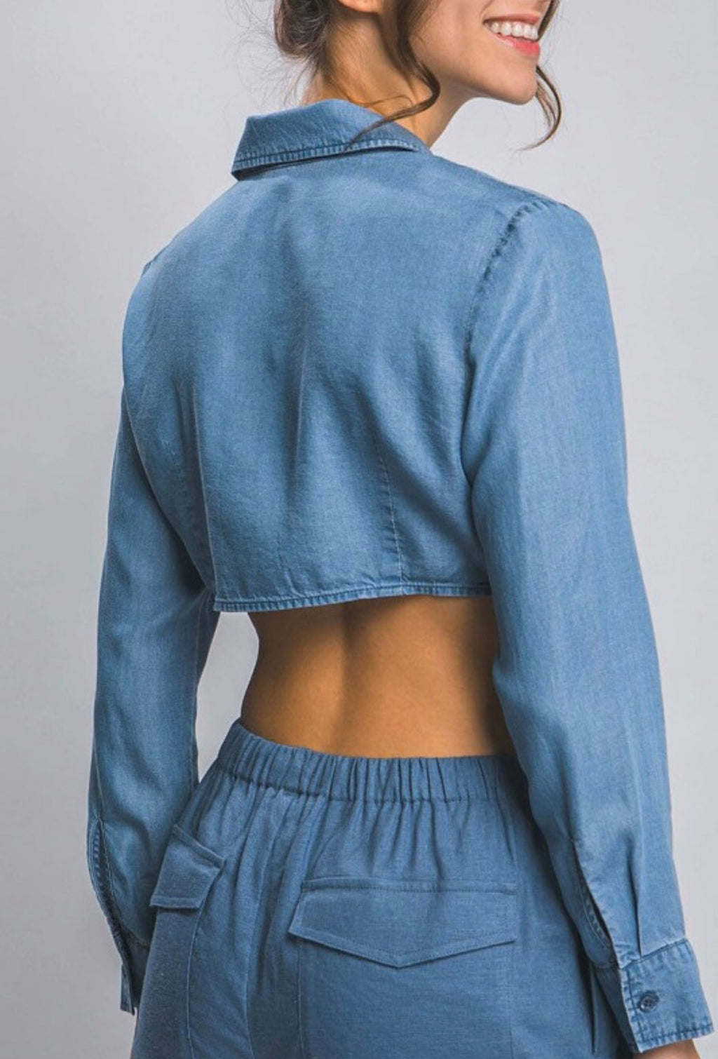 Long Sleeved Tie Front Crop Top