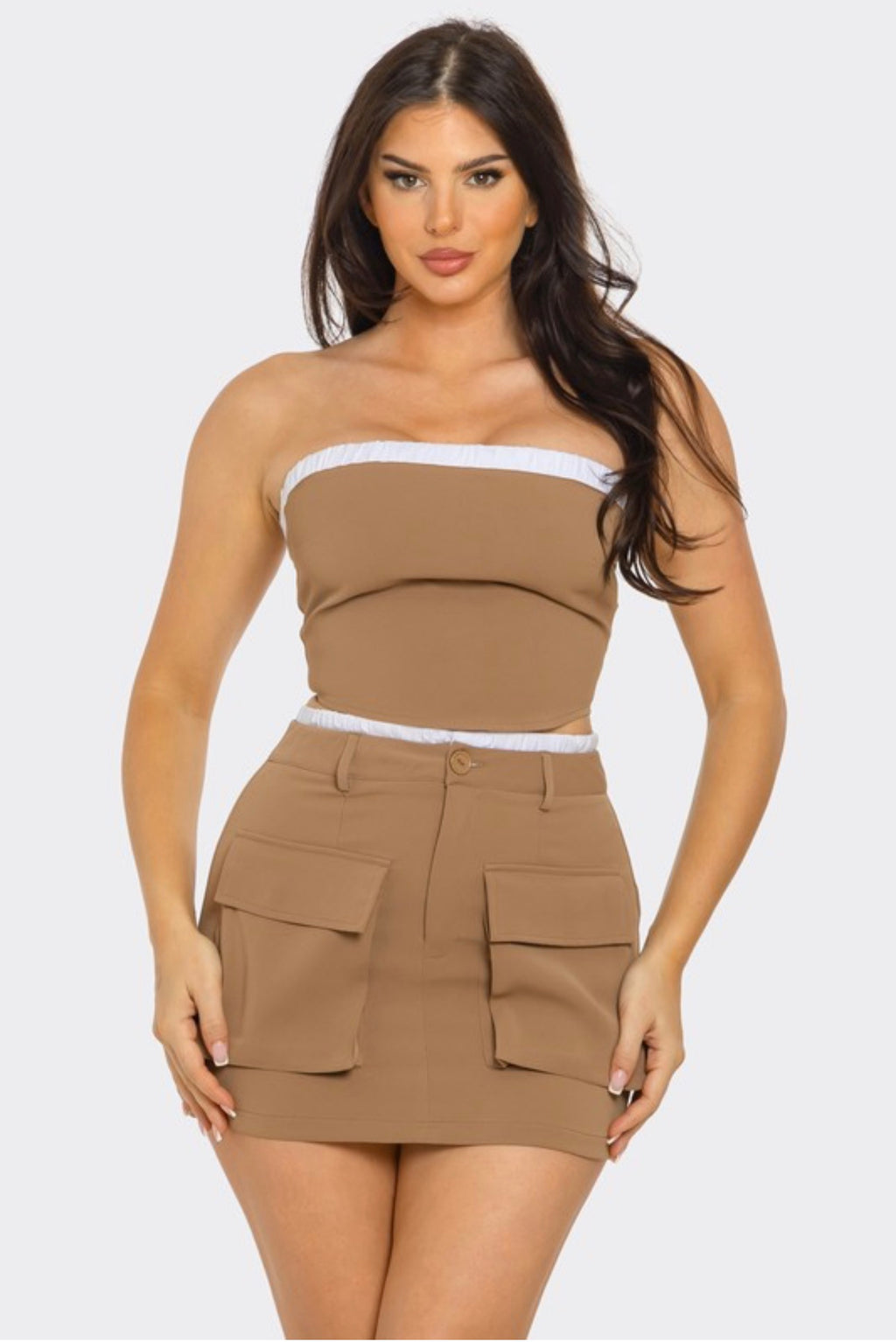 Taupe Cargo Mini Skirt set