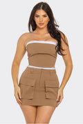 Taupe Cargo Mini Skirt set