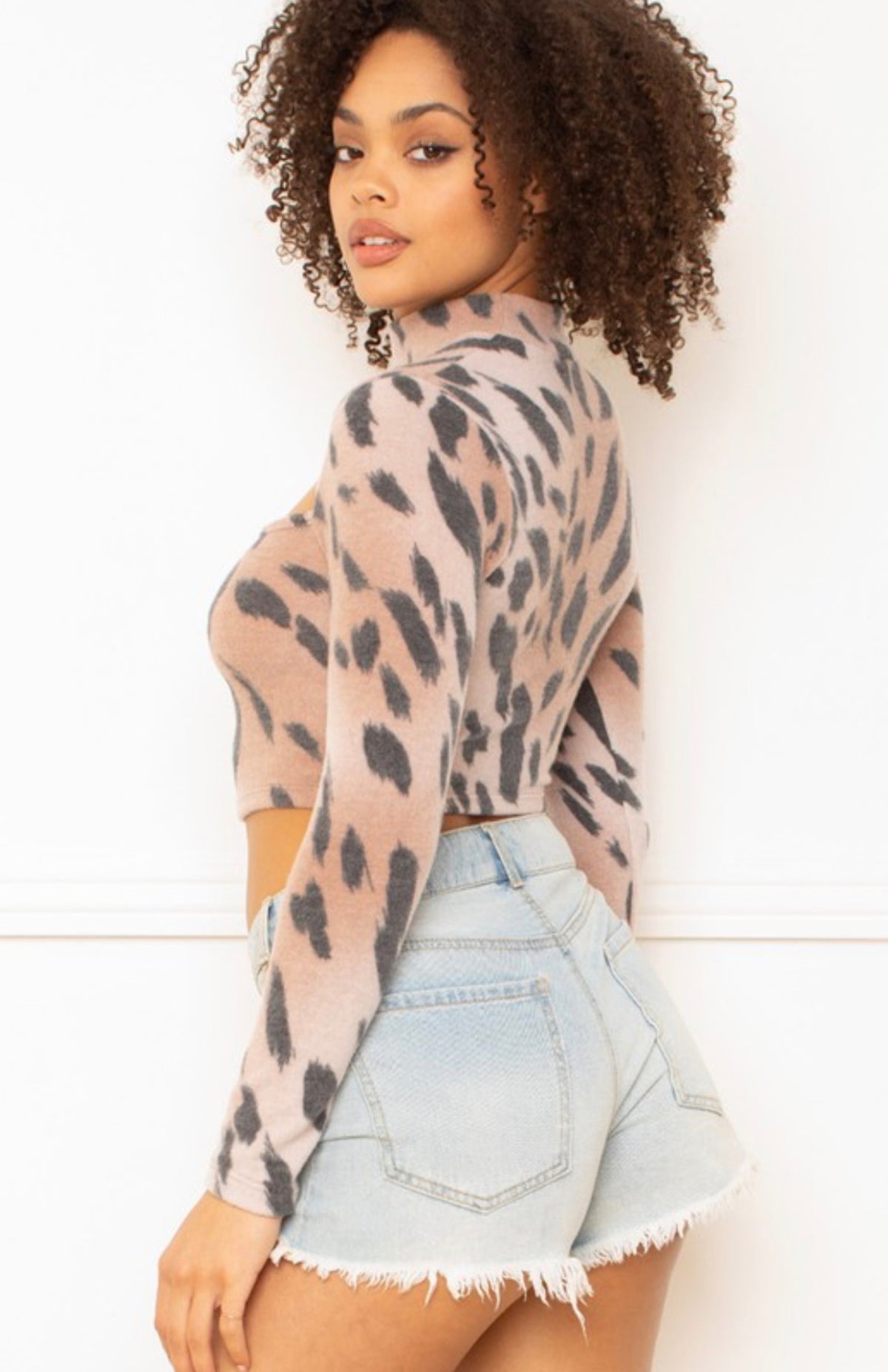 Leopard Print Turtleneck Top