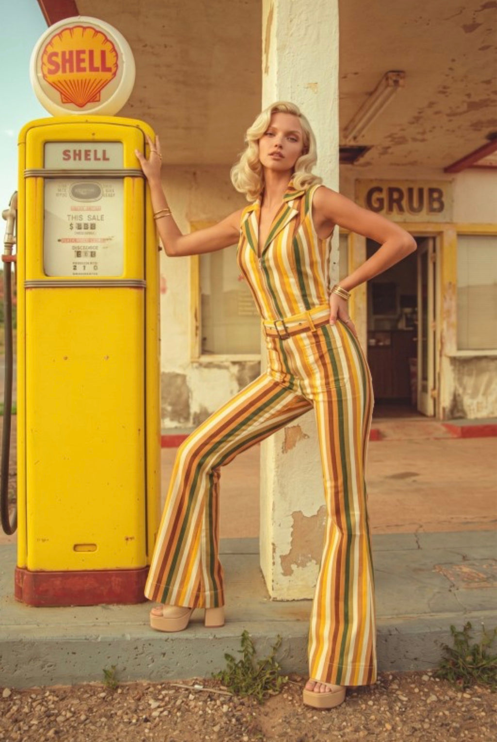 Retro Striped Mustard Jumpsuit