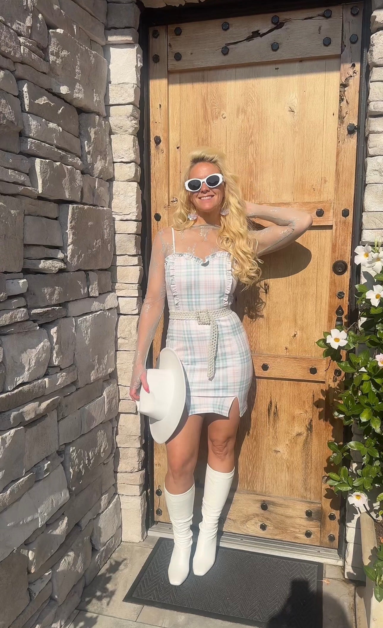 Sage Plaid Ruffle Mini Dress
