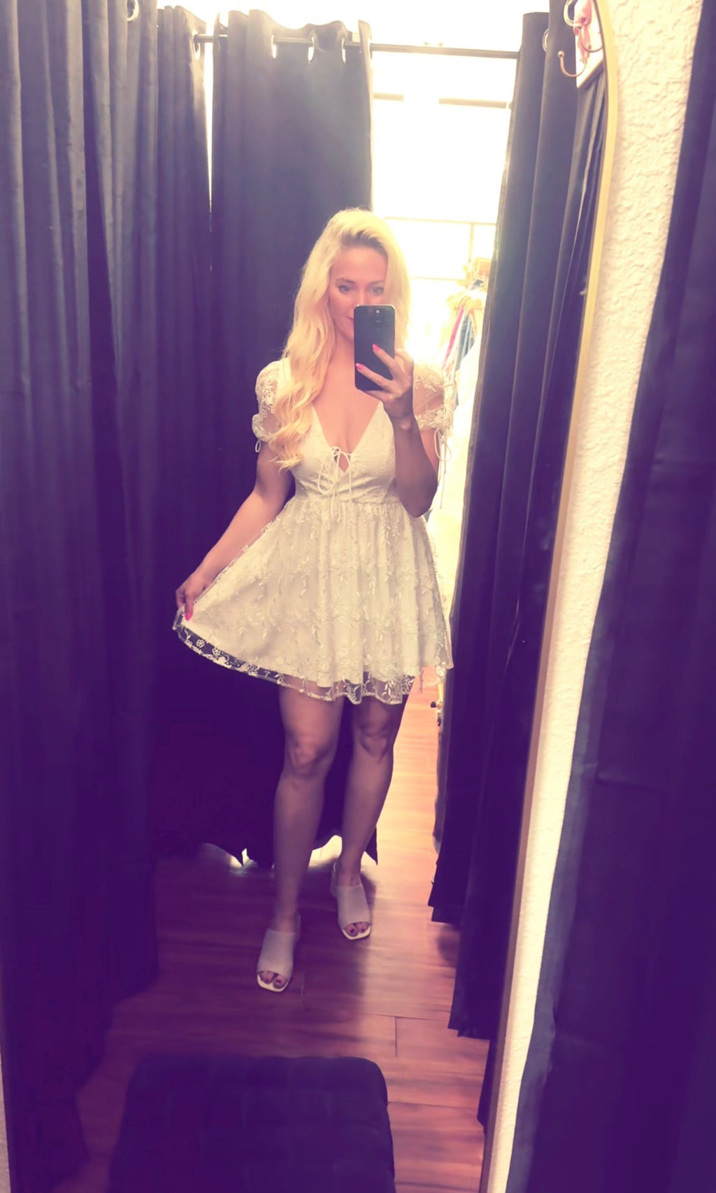 Ivory Floral Lace tie Mini Dress