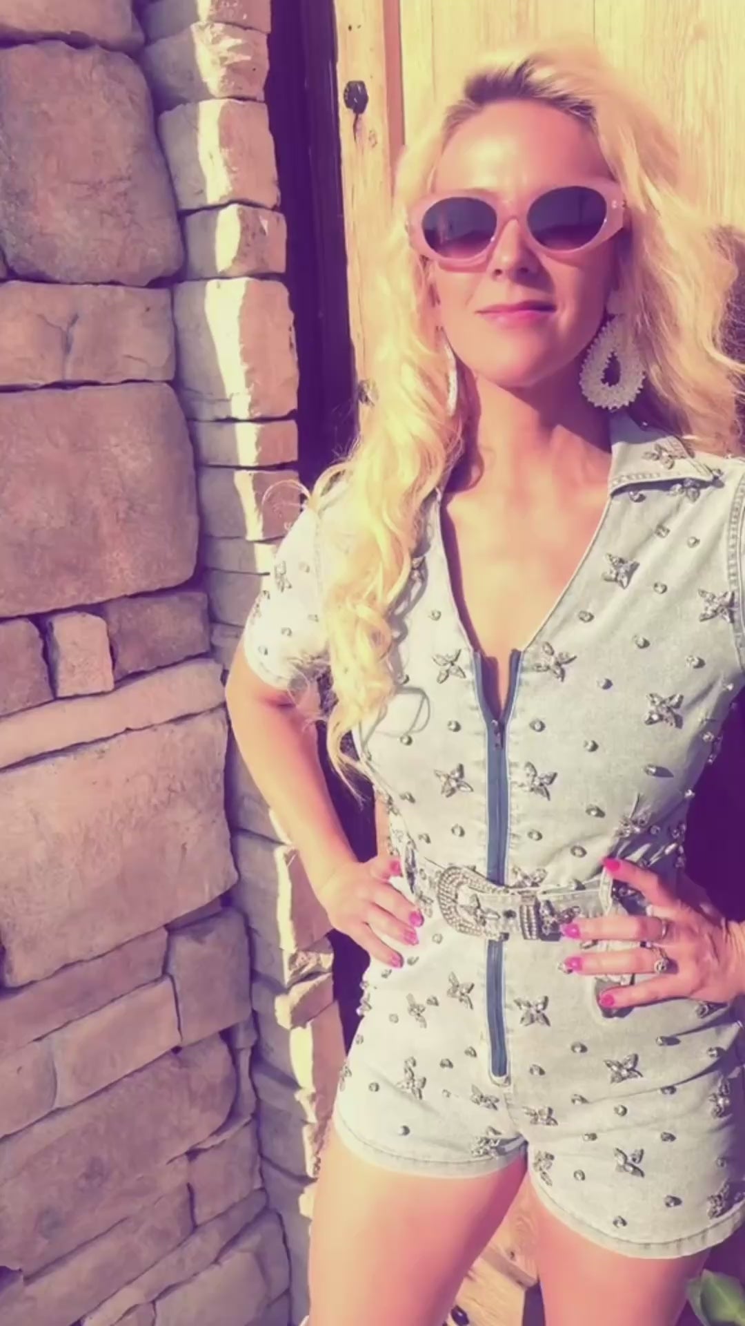 Lucky&Blessed Denim Rhinestone Romper