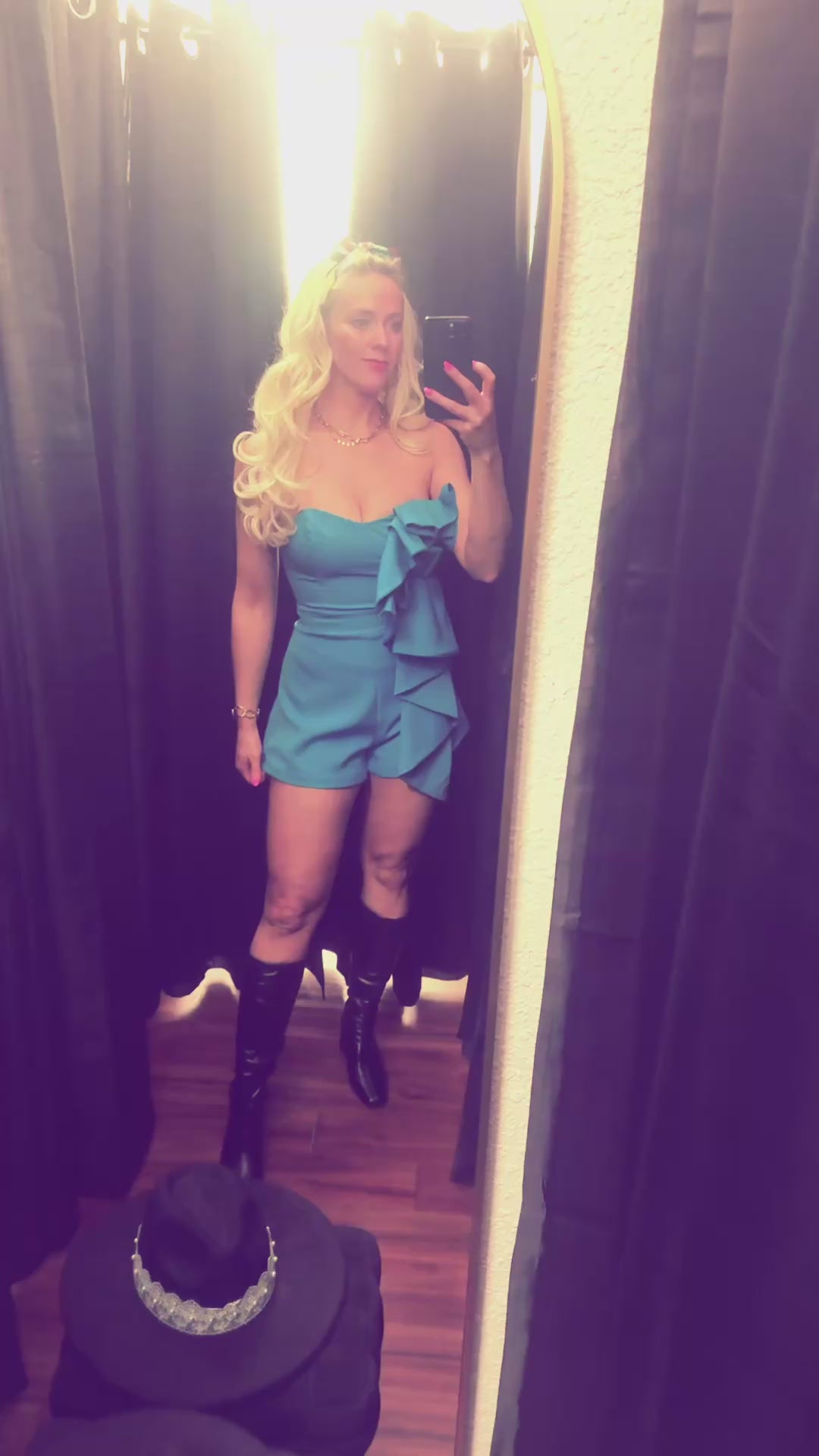 Teal Strapless Ruffle Romper
